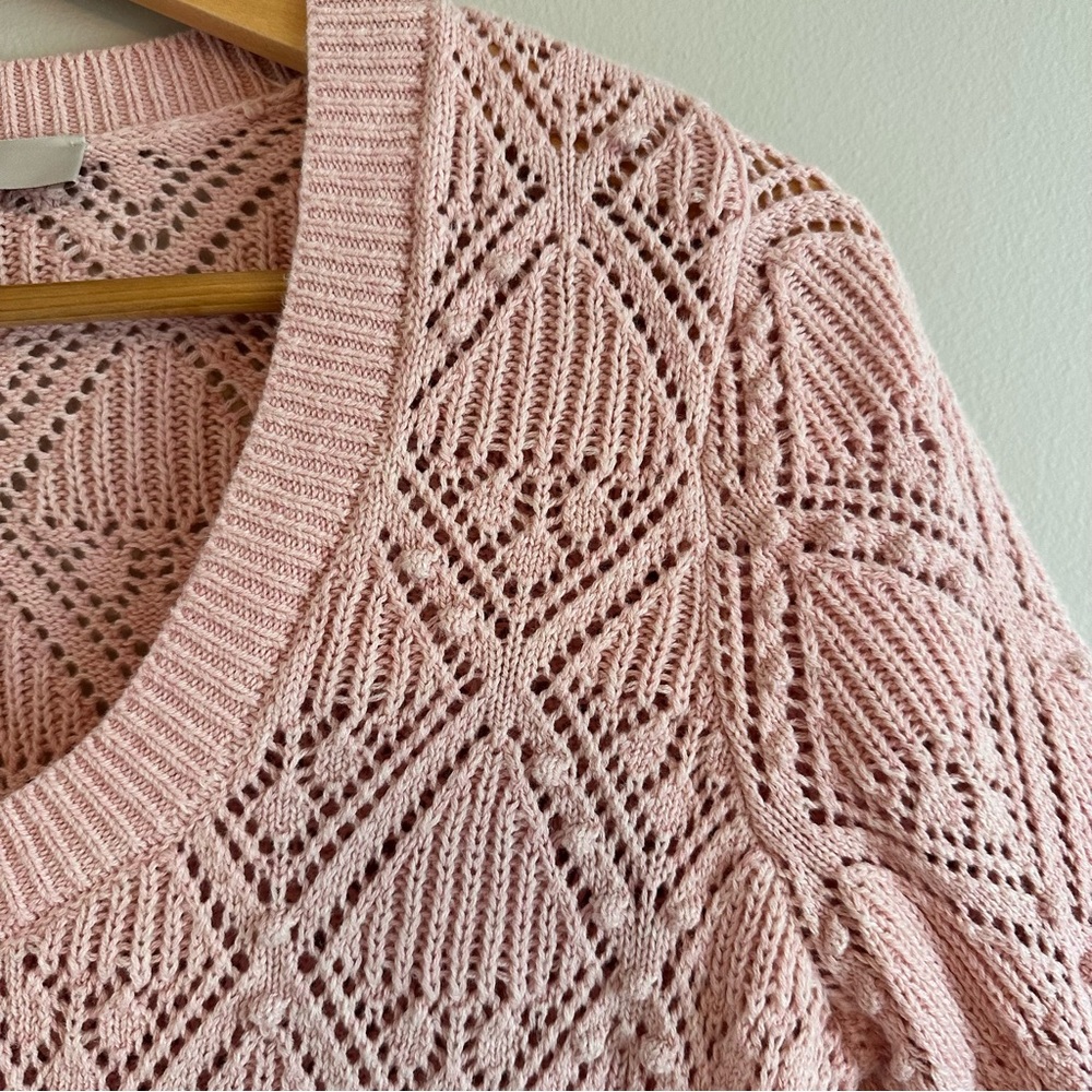 LOFT Bobble Pointelle Scoop‑Neck Sweater Women’s Small | Pink Textured Knit‎ - Picture 4 of 8